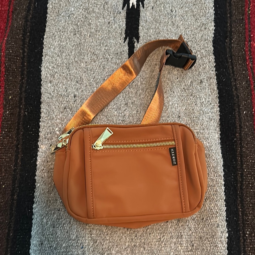 Tan Belt Bag with Gold Accents
